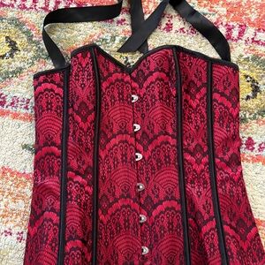Adore Me Red and Black Lace-Up Corset